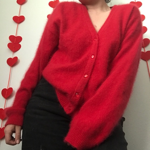 SOLD Westbound Vintage / y2k Red Fuzzy Cardigan - Picture 1 of 4